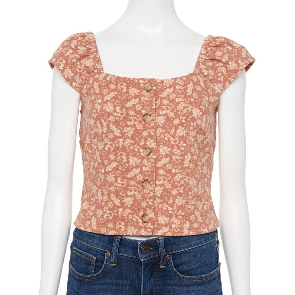 Rewind Warm Clay Floral Button Front Top